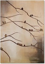 Schilderij Vogels op takken (print op canvas), 4 maten, beige (wanddecoratie)