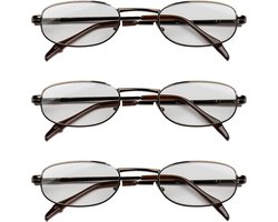 Melleson Eyewear - Leesbril Bruin Metaal - +2.00 - 3 stuks - Rechthoekig Montuur - Inclusief Pouch - kwaliteit - comfort