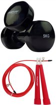 Tunturi - Fitness Set - Vinyl Dumbbell 2 x 5 kg - Springtouw Rood
