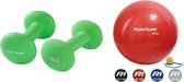 Tunturi - Fitness Set - Neopreen Dumbbellset 2 x 4 kg  - Gymball Rood 65 cm