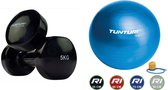 Tunturi - Fitness Set - Vinyl Dumbbell 2 x 5 kg - Gymball Blauw 75 cm