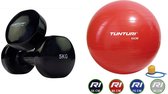 Tunturi - Fitness Set - Vinyl Dumbbell 2 x 5 kg  - Gymball Rood 65 cm