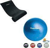 Tunturi - Fitness Set - Fitnessmat 160 x 60 x 0,7 cm - Gymball Blauw 75 cm