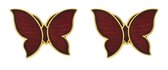 Behave Oorbellen oorstekers vlinder goud kleur met rood emaille 1,5 cm
