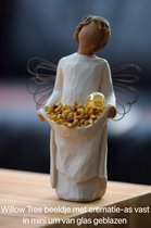 Urn Willow Tree beeldje Sunshine met hand geblazen mini urn-Hand geblazen mini urn met crematie- as vast in glas verwerkt óf haarlokje met haartjes intact in mini urn verwerkt-Crem