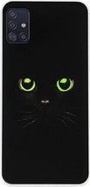 ADEL Siliconen Back Cover Softcase Hoesje voor Samsung Galaxy A71 - Katten Zwart Groene Ogen