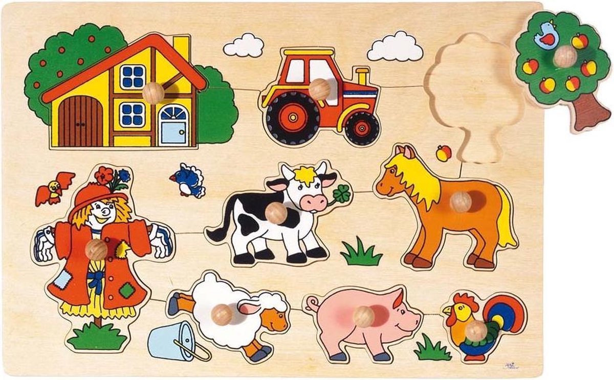 Goki 9-delige houten puzzel boerderij