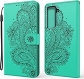 Bloemen Book Case - Samsung Galaxy S21 Plus Hoesje - Groen