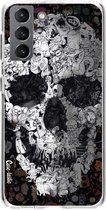 Casetastic Samsung Galaxy S21 4G/5G Hoesje - Softcover Hoesje met Design - Doodle Skull BW Print