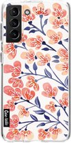 Casetastic Samsung Galaxy S21 Plus 4G/5G Hoesje - Softcover Hoesje met Design - Cherry Blossoms Peach Print