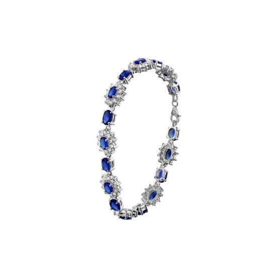 Lucardi Dames Armband blauwe zirkonia - Echt Zilver - Armband - Cadeau - Moederdag - 17,50 cm - Zilverkleurig