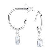 Joy|S - Zilveren oorringen stud - baguette bedel - zirkonia