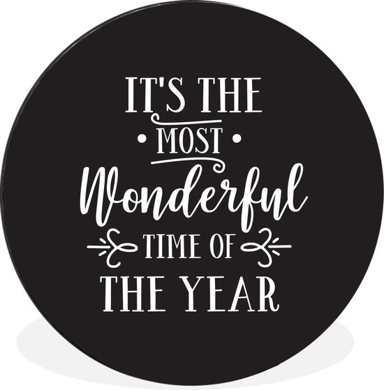 Citation de Noël C'est la plus belle période de l'année sur fond noir Cercle mural aluminium - ⌀ 90 cm - peinture ronde - impression photo sur aluminium / dibond / cercle mural / cercle vivant / cercle de jardin (décoration murale)