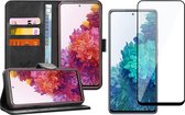 Hoesje geschikt voor Samsung Galaxy S20 FE - Screen Protector FullGuard - Book Case Leer Pasjeshouder Zwart & Screenprotector
