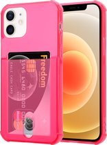 ShieldCase Shock case met pashouder geschikt voor Apple iPhone 12 Mini - 5.4 inch - roze/rood