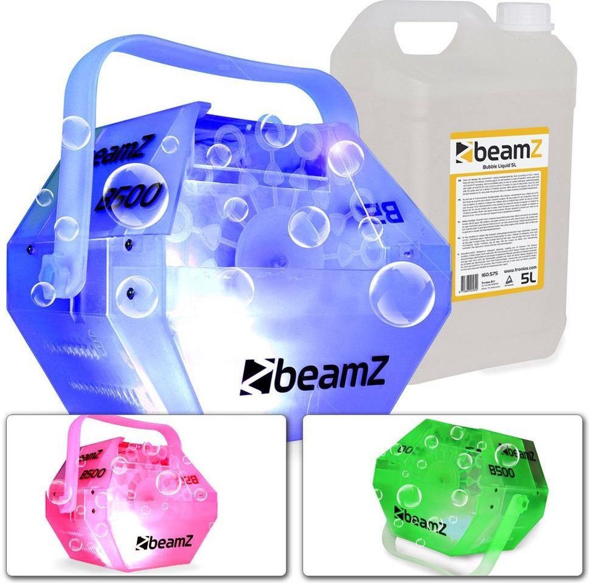 Bellenblaasmachine - BeamZ B500 LED - Transparante bellenblaas machine met LED's en 5 liter bellenblaasvloeistof - Compleet startpakket! - 