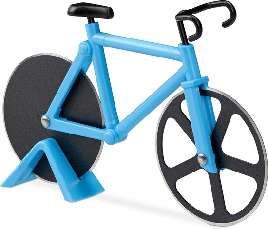 Relaxdays pizzasnijder fiets - pizzames racefiets - pizzaroller - origineel - deegroller - blauw