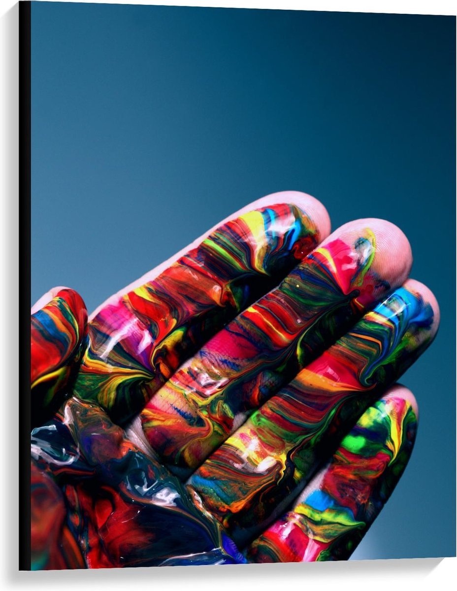 Canvas - Verschillende Kleuren Verf op Hand - 75x100cm Foto op Canvas Schilderij (Wanddeco