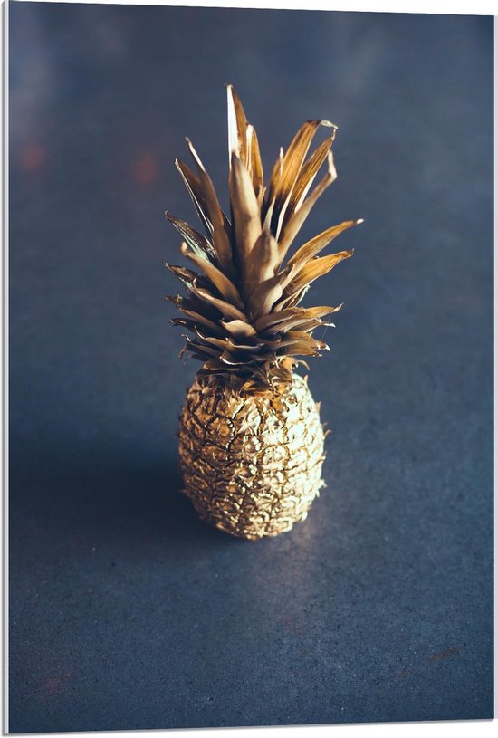 Acrylglas - Miniatuurbeeldje van Gouden Ananas - 60x90cm Foto op Acrylglas (Met Ophangsysteem)