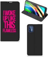 Bookcase met quotes Motorola Moto G9 Plus Smart Cover Woke Up