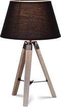 Home Sweet Home tafellamp Largo - tafellamp Hout vintage natuur inclusief lampenkap - lampenkap 30/20/17cm - tafellamp hoogte 56 cm - geschikt voor E27 LED lamp - zwart