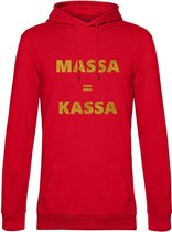 Hoodie met opdruk “Massa is kassa” Rode hoodie met goudkleurige opdruk – Goede pasvorm, fijn draag comfort
