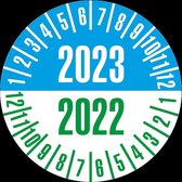 Keuringssticker met 2 jaartallen, 35 mm, 10 stuks per vel 2023/2022