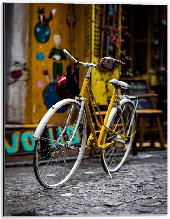 Dibond - Gele Fiets - 30x40cm Foto op Aluminium (Wanddecoratie van metaal)