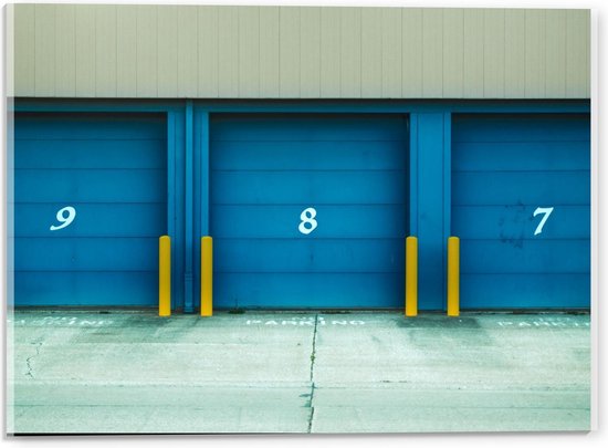 Acrylglas - Garage Deuren Blauw met Cijfers - 40x30cm Foto op Acrylglas (Met Ophangsysteem)