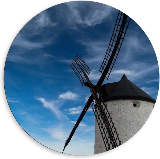 Dibond Wandcirkel - Bovenkant Witte Molen - 80x80cm Foto op Aluminium Wandcirkel (met ophangsysteem)