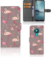 Hoesje met naam Nokia 3.4 Wallet Book Case Flamingo