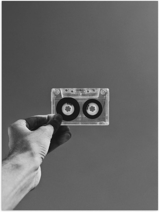 Poster – Doorzichtig Cassettebandje (zwart/wit) - 30x40cm Foto op Posterpapier