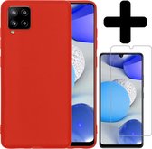 Samsung A42 Hoesje Siliconen Case Rood Met Screenprotector - Samsung Galaxy A42 Hoesje Rood Siliconen Case Cover - Samsung A42 Hoes Siliconen Met Screenprotector