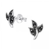 Aramat jewels ® - Zilveren dames oorbellen bloem 925 zilver zwart zirkonia 7x9mm