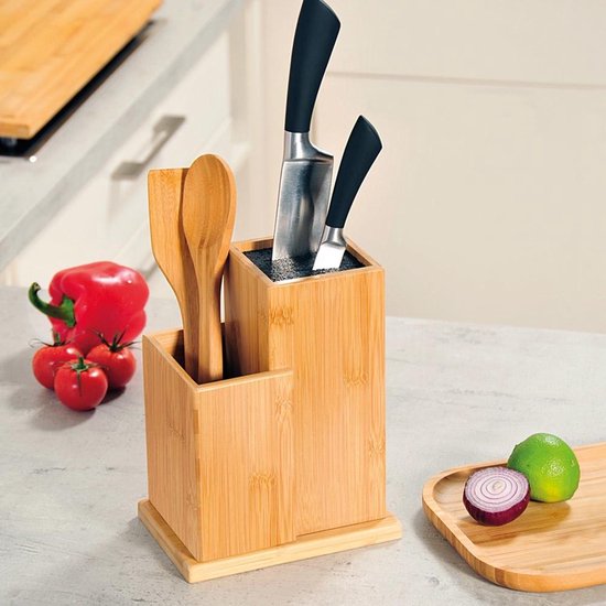 Omleiding Fruit groente Numeriek FSC® Bamboe houten - Messenblok zonder messen - Messenhouder met vak  keukengerei... | bol.com