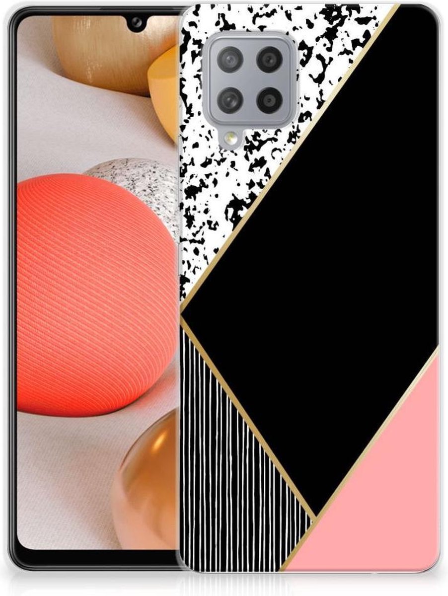 Samsung Galaxy A42 TPU Hoesje Zwart Roze Vormen
