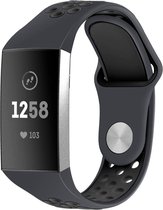 Siliconen Smartwatch bandje - Geschikt voor  Fitbit Charge 4 sportband - donkergrijs/zwart - Maat: L - Horlogeband / Polsband / Armband