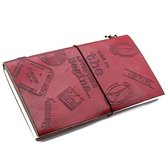 Handgemaakt leren dagboek - Notitieboek - The Adventure Begins - Rood - (80 pagina's) - 22x12x1.5cm