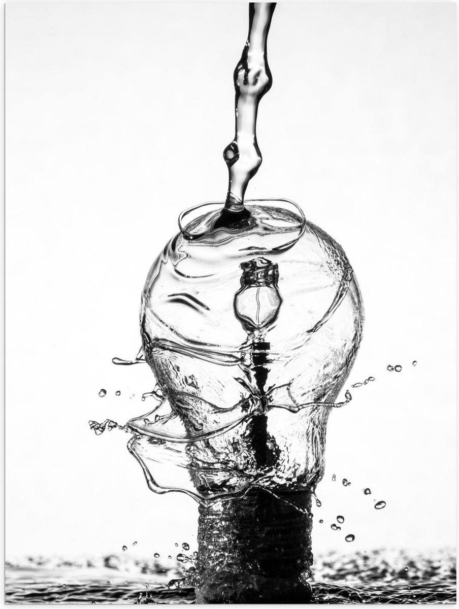 Poster – Water over Gloeilamp (zwart/wit) - 30x40cm Foto op Posterpapier