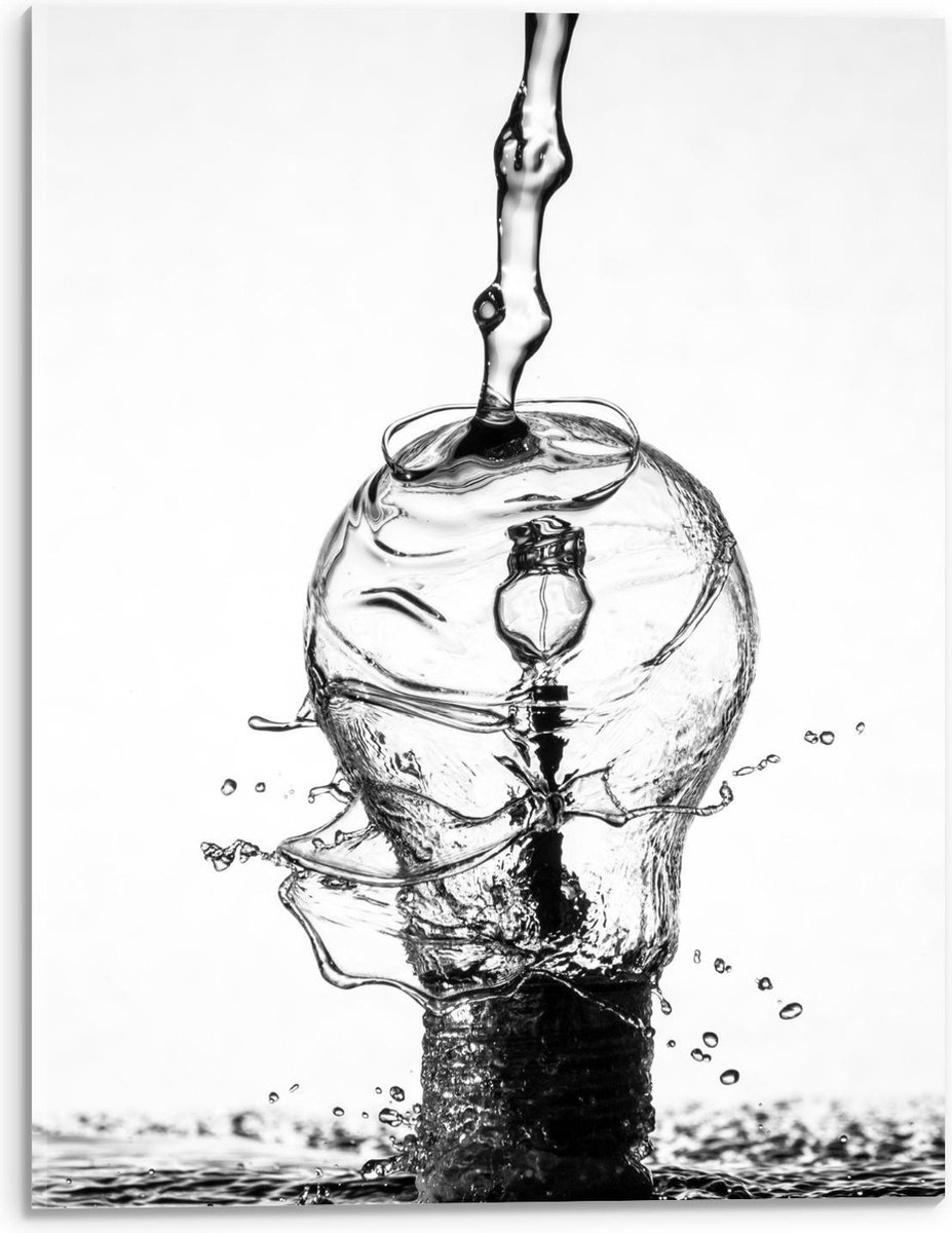 Acrylglas - Water over Gloeilamp (zwart/wit) - 30x40cm Foto op Acrylglas (Met Ophangsystee