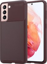 Shieldcase Samsung Galaxy S21 Plus carbon hoesje - bruin