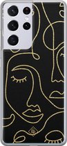 Samsung S21 Ultra hoesje siliconen - Abstract faces | Samsung Galaxy S21 Ultra case | zwart | TPU backcover transparant