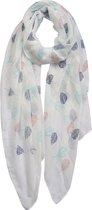 Melady Sjaal Dames Print 70x180 cm Wit Synthetisch Bladeren Shawl Dames Cadeau voor haar