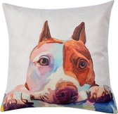 Clayre & Eef Kussenhoes 43*43 cm Wit, Bruin, Paars Polyester Vierkant Hond Sierkussenhoes Kussen hoes