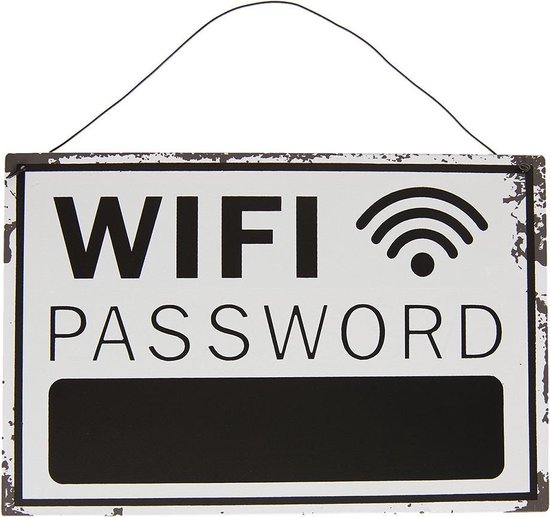 Clayre & Eef Tekstbord 30x20 cm Zwart Wit Metaal Rechthoek WiFi Password Wandbord