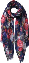 Melady Sjaal Dames Print 70x180 cm Blauw Synthetisch Shawl Dames Cadeau voor haar