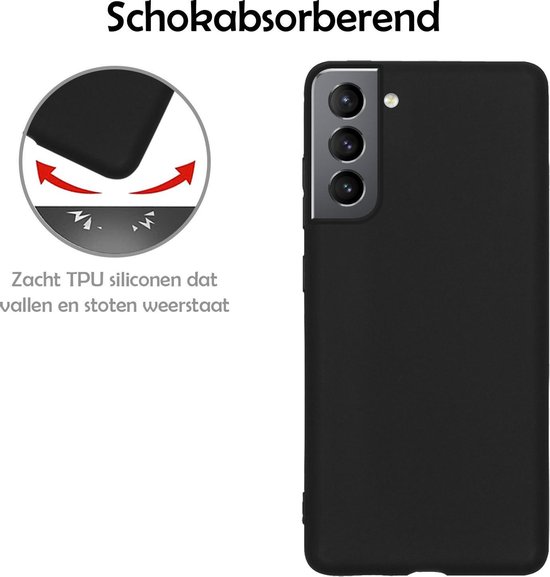 Coque Samsung S21 avec 2x Protecteur d'écran - Coque Samsung Galaxy S21 - Coque en Siliconen Samsung S21 avec 2x Protecteur d'écran - Zwart