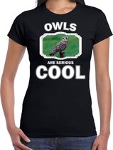 Dieren uilen t-shirt zwart dames - owls are serious cool shirt - cadeau t-shirt velduil/ uilen liefhebber XL