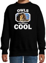 Dieren uilen sweater zwart kinderen - owls are serious cool trui jongens/ meisjes - cadeau ransuil/ uilen liefhebber 3-4 jaar (98/104)