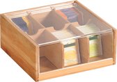 Boîte à thé / boîte à thé en Bamboe en bois avec 6 compartiments 21 x 22 x 9,5 cm - Boîtes à thé à thé / coffres à thé - Conserver le Thee / rangement - sachets cadeaux